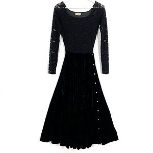 Vintage Bonnie Strauss Black Lace and Velvet Maxi Dress